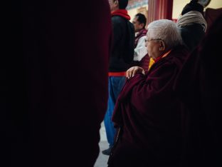 Thaye Dorje, His Holiness the 17th Gyalwa Karmapa, receives the Kudung of his father, the eminent spiritual master His Eminence the 3rd Jamgon Ju Mipham Namgyal Gyatso Tshojung Gyepe Dorje, at the Karmapa International Buddhist Institute in New Delhi. Photo: Tokpa Korlo.