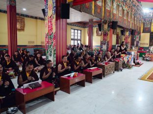 Pujas for His Eminence the 3rd Jamgon Ju Mipham Namgyal Gyatso Tshojung Gyepe Dorje, presided over by Thaye Dorje, His Holiness the 17th Gyalwa Karmapa. Photo: Tokpa Korlo.