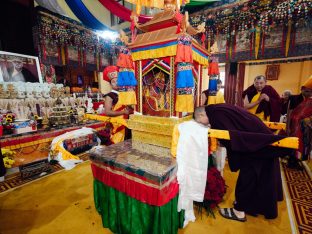 The cremation ceremony for His Eminence Mipham Namgyal Gyatso Tshojung Gyepe Dorje took place at the Karmapa International Buddhist Institute, Feb 2026. Photo: Tokpa Korlo.