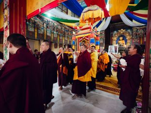 The cremation ceremony for His Eminence Mipham Namgyal Gyatso Tshojung Gyepe Dorje took place at the Karmapa International Buddhist Institute, Feb 2026. Photo: Tokpa Korlo.