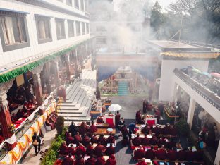 The cremation ceremony for His Eminence Mipham Namgyal Gyatso Tshojung Gyepe Dorje took place at the Karmapa International Buddhist Institute, Feb 2026. Photo: Tokpa Korlo.