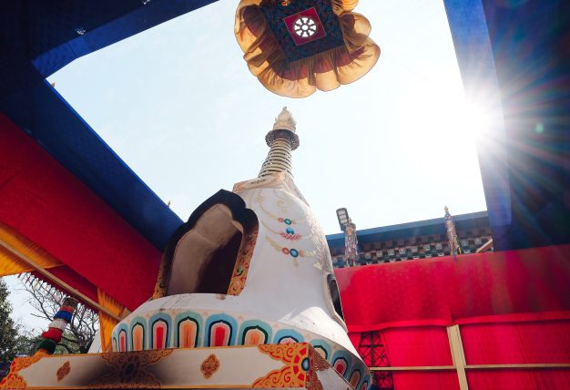 The cremation ceremony for His Eminence Mipham Namgyal Gyatso Tshojung Gyepe Dorje took place at the Karmapa International Buddhist Institute, Feb 2026. Photo: Tokpa Korlo.