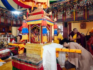 The cremation ceremony for His Eminence Mipham Namgyal Gyatso Tshojung Gyepe Dorje took place at the Karmapa International Buddhist Institute, Feb 2026. Photo: Tokpa Korlo.
