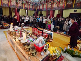 The cremation ceremony for His Eminence Mipham Namgyal Gyatso Tshojung Gyepe Dorje took place at the Karmapa International Buddhist Institute, Feb 2026. Photo: Tokpa Korlo.