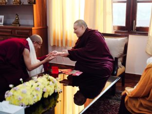 The cremation ceremony for His Eminence Mipham Namgyal Gyatso Tshojung Gyepe Dorje took place at the Karmapa International Buddhist Institute, Feb 2026. Photo: Tokpa Korlo.