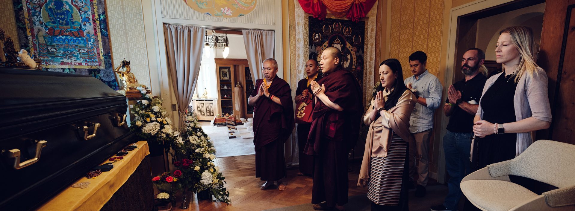 Thaye Dorje, His Holiness the 17th Gyalwa Karmapa, visits the Europe Centre to pay his respects to the late Lama Ole Nydahl. Photo: Tokpa Korlo.