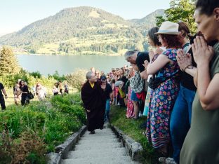 Thaye Dorje, His Holiness the 17th Gyalwa Karmapa, visits the Europe Centre to pay his respects to the late Lama Ole Nydahl.
