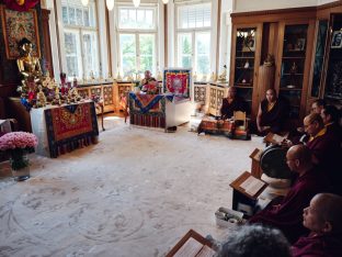 Thaye Dorje, His Holiness the 17th Gyalwa Karmapa, visits the Europe Centre to pay his respects to the late Lama Ole Nydahl.