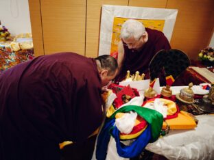 Thaye Dorje, His Holiness the 17th Gyalwa Karmapa, receives empowerments from His Eminence Luding Khen Rinpoche in Singapore, October 2026