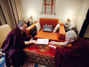 Thaye Dorje, His Holiness the 17th Gyalwa Karmapa, receives empowerments from His Eminence Luding Khen Rinpoche in Singapore, October 2026