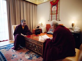 Thaye Dorje, His Holiness the 17th Gyalwa Karmapa, receives empowerments from His Eminence Luding Khen Rinpoche in Singapore, October 2026