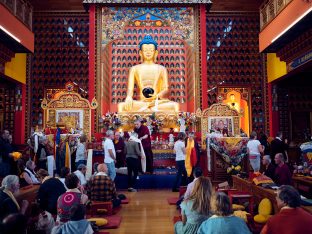 Thaye Dorje, His Holiness the 17th Gyalwa Karmapa, Sangyumla and Thugseyla at Dhagpo Kundreul Ling in Le Bost, France. Photo / Tokpa Korlo