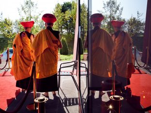 Thaye Dorje, His Holiness the 17th Gyalwa Karmapa, Sangyumla and Thugseyla at Dhagpo Kundreul Ling in Le Bost, France. Photo / Tokpa Korlo