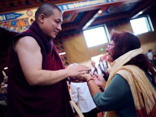 Thaye Dorje, His Holiness the 17th Gyalwa Karmapa, Sangyumla and Thugseyla at Dhagpo Kundreul Ling in Le Bost, France. Photo / Tokpa Korlo