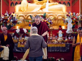 Thaye Dorje, His Holiness the 17th Gyalwa Karmapa, Sangyumla and Thugseyla at Dhagpo Kundreul Ling in Le Bost, France. Photo / Tokpa Korlo