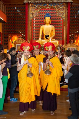 Thaye Dorje, His Holiness the 17th Gyalwa Karmapa, Sangyumla and Thugseyla at Dhagpo Kundreul Ling in Le Bost, France. Photo / Thule Jug