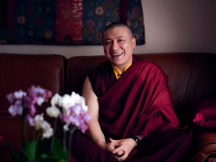 Thaye Dorje, His Holiness the 17th Gyalwa Karmapa, Sangyumla and Thugseyla at Dhagpo Kundreul Ling in Le Bost, France. Photo / Tokpa Korlo