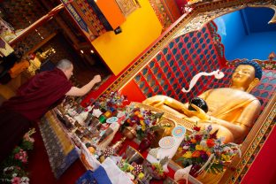 Thaye Dorje, His Holiness the 17th Gyalwa Karmapa, Sangyumla and Thugseyla at Dhagpo Kundreul Ling in Le Bost, France. Photo / Thule Jug