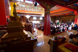 Thaye Dorje, His Holiness the 17th Gyalwa Karmapa, Sangyumla and Thugseyla at Dhagpo Kundreul Ling in Le Bost, France. Photo / Thule Jug