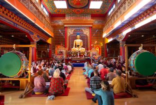 Thaye Dorje, His Holiness the 17th Gyalwa Karmapa, Sangyumla and Thugseyla at Dhagpo Kundreul Ling in Le Bost, France. Photo / Thule Jug