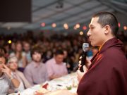 Thaye Dorje, His Holiness the 17th Gyalwa Karmapa, addresses Lama Ole Nydahl and students in 2012. Photo / Volen Evtimov