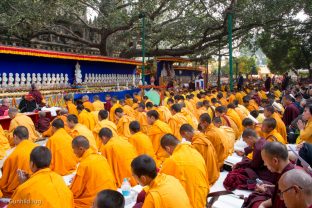 Monks at the Kagyu Monlam, led by Thaye Dorje, His Holiness the 17th Gyalwa Karmapa, in Bodh Gaya