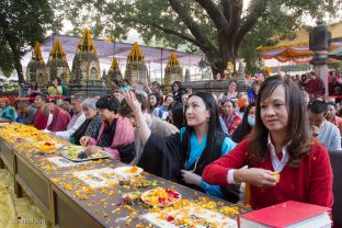 Making offerings at the Kagyu Monlam, led by Thaye Dorje, His Holiness the 17th Gyalwa Karmapa, in Bodh Gaya