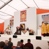 Traditional welcome ceremony for Thaye Dorje, His Holiness the 17th Gyalwa Karmapa, and Thugseyla at the Europe Center in Germany.