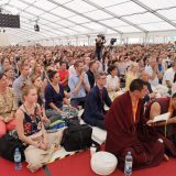 Traditional welcome ceremony for Thaye Dorje, His Holiness the 17th Gyalwa Karmapa, and Thugseyla at the Europe Center in Germany.