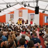 Traditional welcome ceremony for Thaye Dorje, His Holiness the 17th Gyalwa Karmapa, and Thugseyla at the Europe Center in Germany.