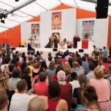 Traditional welcome ceremony for Thaye Dorje, His Holiness the 17th Gyalwa Karmapa, and Thugseyla at the Europe Center in Germany.