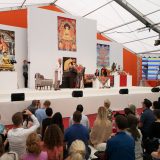 Traditional welcome ceremony for Thaye Dorje, His Holiness the 17th Gyalwa Karmapa, and Thugseyla at the Europe Center in Germany.