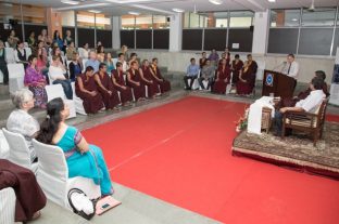 Students, teachers and guests gathered in the auditorium of the Karmapa International Buddhist Institute. Photo/Norbu Zangpo