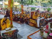 Thaye Dorje, His Holiness the 17th Gyalwa Karmapa, leading the Kagyu Monlam in 2013 with Jamgon Kongtrul Rinpoche. Photo / Magda Jungowska