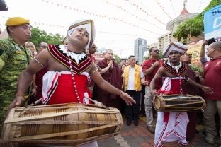 Traditional musicians at the Vesak ceremonies in Malaysia. Photo / Magda Jungowska