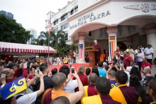 Thaye Dorje, His Holiness the 17th Karmapa, gives a speech at the Vesak ceremonies in Malaysia. Photo / Magda Jungowska