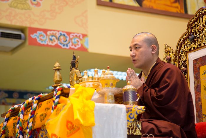 Thaye Dorje, His Holiness the 17th Gyalwa Karmapa, leading the Amitabha puja in Malaysia 2016. Photo / Magda Jungowska