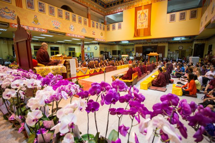 Thaye Dorje, His Holiness the 17th Gyalwa Karmapa, leading the Amitabha puja in Malaysia 2016. Photo / Magda Jungowska