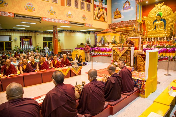 Thaye Dorje, His Holiness the 17th Gyalwa Karmapa, leading the Amitabha puja in Malaysia 2016. Photo / Magda Jungowska