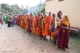 Blankets are distributed to poor people from Bodh Gaya, at the Kagyu Monlam, organised by Karmapa’s foundation, the South Asia Buddhist Association