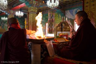 Thaye Dorje, His Holiness the 17th Gyalwa Karmapa, leads a Chang Chog Puja for the deceased at the Kagyu Monlam in Bodh Gaya, December 2017