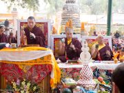 Thaye Dorje, His Holiness the 17th Gyalwa Karmapa, and Jamgon Kongtrul Rinpoche at the Kagyu Monlam in Bodh Gaya