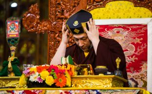 Thaye Dorje, His Holiness the 17th Gyalwa Karmapa, during the Green Tara empowerment at the Karmapa Public Course at KIBI. Photo / Norbu Zangpo