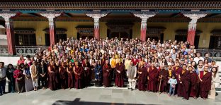 Thaye Dorje, His Holiness the 17th Gyalwa Karmapa, with teachers and students of the KIBI Public Course