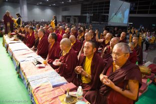 Lamas and monks assist in the puja for the deceased, Hong Kong