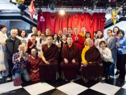 Thaye Dorje, His Holiness the 17th Gyalwa Karmapa, His Eminence 4th Jamgon Kongtrul Rinpoche and His Eminence Beru Khyentse Rinpoche, together with students at a traditional fish release ceremony in Hong Kong