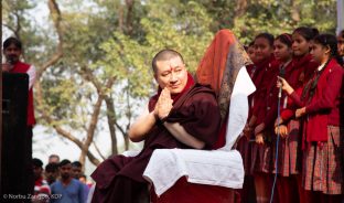 Thaye Dorje, His Holiness the 17th Gyalwa Karmapa, visits the Bodhi Tree School in Bodh Gaya