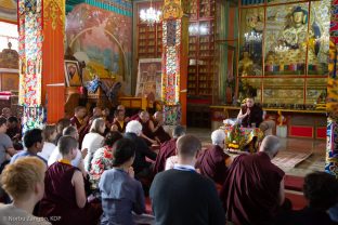 Thaye Dorje, His Holiness the 17th Gyalwa Karmapa, presides over the final session of the Fourth International Karma Kagyu Meeting, Bodh Gaya, December 2018