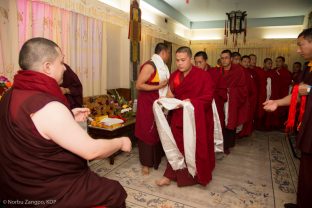 Many groups have an audience with Thaye Dorje, His Holiness the 17th Gyalwa Karmapa, at the Kagyu Monlam in Bodh Gaya, December 2018.