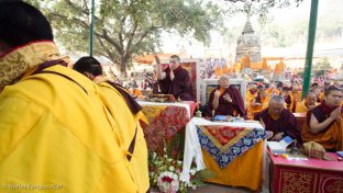 Thaye Dorje, His Holiness the 17th Gyalwa Karmapa, leads prayers at the Kagyu Monlam, Bodh Gaya, December 2018